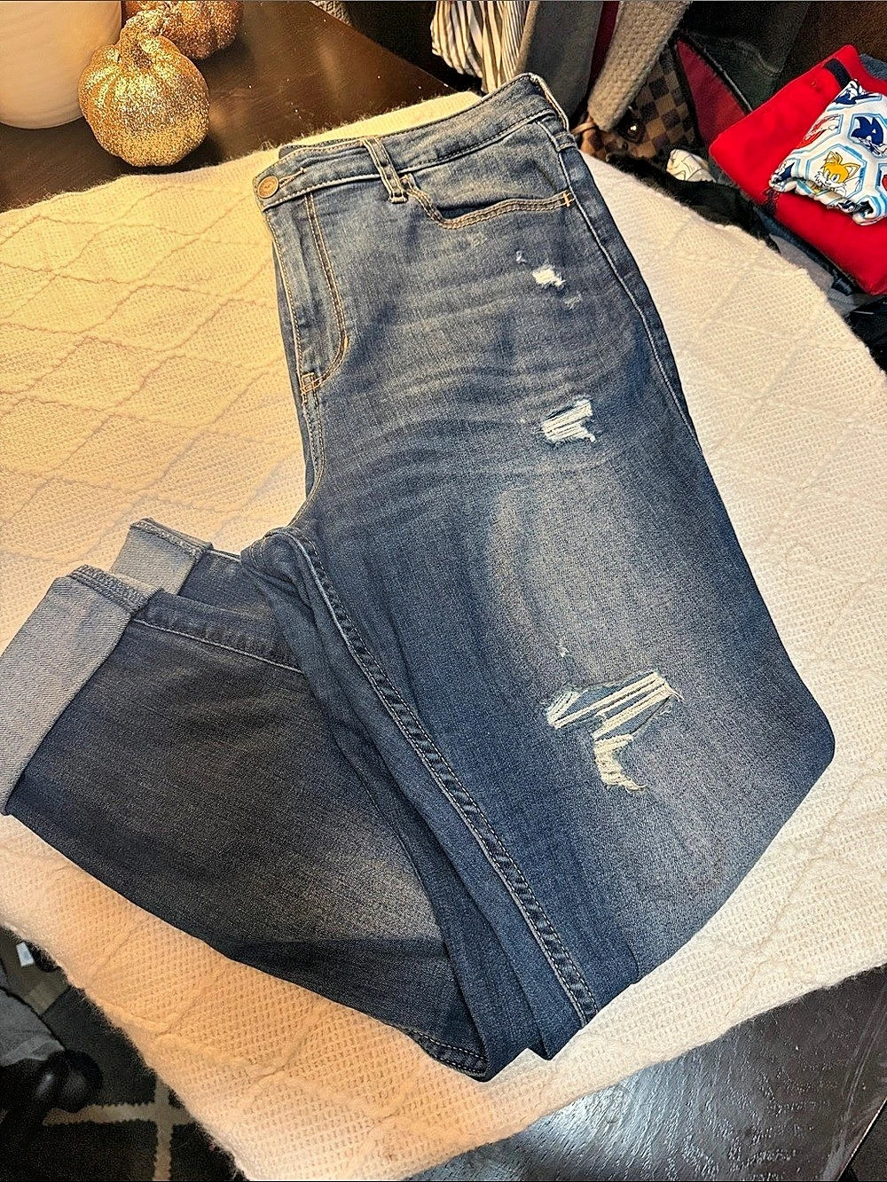 Hollister Ultra High-Rise Super Skinny Distressed Blue Jeans Waist 13R